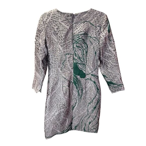 Carolina Herrera Textured Metallic Brocade Mini Dress Gray Green Floral Sz 6 - Picture 5 of 16